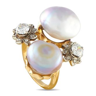 Luxury Bazaar Antique 18K Yellow Gold 0.50ct Diamond and Natural Pearl Ring 27378