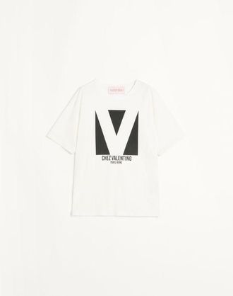 Valentino Jersey Cotton T-Shirt With Chez Valentino Print Woman IVORY XS