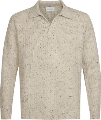 Profuomo Polo met open kraag - Heren - Truien - Beige - Maat: L Wol