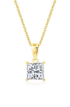 Crislu Princess Cut Cubic Zirconia Pendant Necklace in 18Kyg/Clear Stone at Nordstrom, Size 16