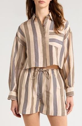 Rag & Bone Beatrice Stripe Linen & Silk Crop Button-Up Shirt in Cream Stripe at Nordstrom Rack, Size X-Small