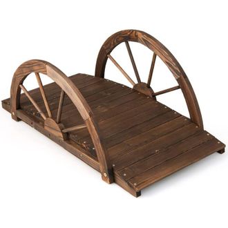 Costway Ponte in Legno da Giardino, Ponte Decorativo per Giardino con Doppia Ringhiera a Mezza Ruota Costruzione, in Legno di Abete, capacit&agrave; di Carico 75 kg