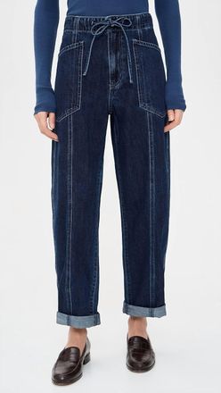 Daze Villa Drawstring Barrel Leg Pants In Blue Mood