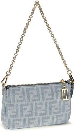 Fendi Womens Baguette Clutch Blue Cotton