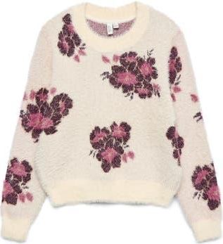 Vero Moda Poilu Flower Crewneck Sweater in Birch Detail With Flower at Nordstrom Rack, Size X-Large