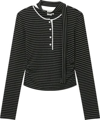 B+ab Gestreepte top met knopen - Zwart