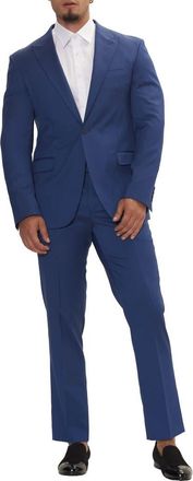 Ron Tomson Trim Fit Solid Peak Lapel Wool Suit in Admiral Blue at Nordstrom Rack, Size 38 Us / 48 Eu