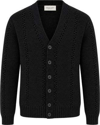 Daniele Fiesoli Cardigan in Pura Lana Merino a Punto Legaccio e Traforo - Heren - Vesten - Zwart - M - Wol - Truien & Vesten