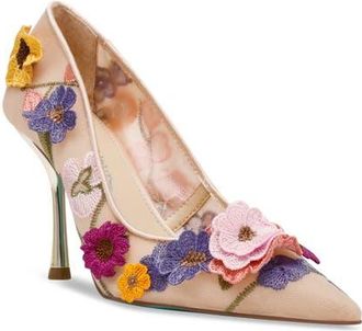 Betsey Johnson Aimey Pointed Toe Pump in Beige Floral at Nordstrom, Size 9.5