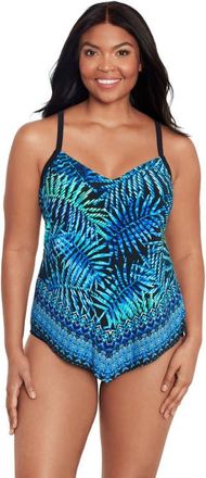 Trimshaper Hank Handkerchief Plus Size Tankini Swimsuit Top in Tiki Hut Tropical at Nordstrom, Size 18