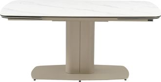 Pascal Morabito Mesa de comedor extensible 6 a 10 comensales de cer&aacute;mica y metal - Efecto m&aacute;rmol blanco y gris topo - CARIOULA de Pascal MORABITO