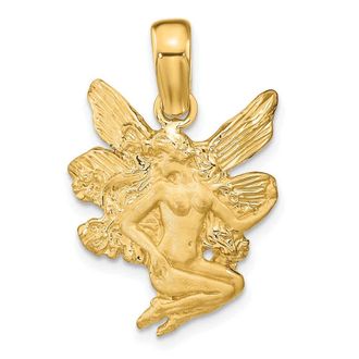 Diamond2Deal 14k Yellow Gold Satin and Polished Fairy Charm Pendant