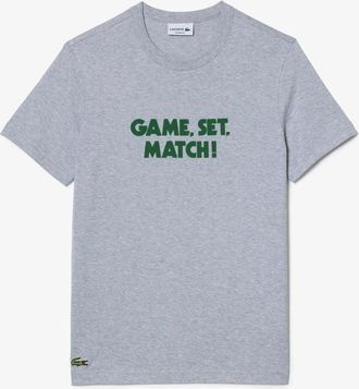 Lacoste Pique Effect Slogan TH0134 T-Shirt Mens Gray 100% Cotton KFC318