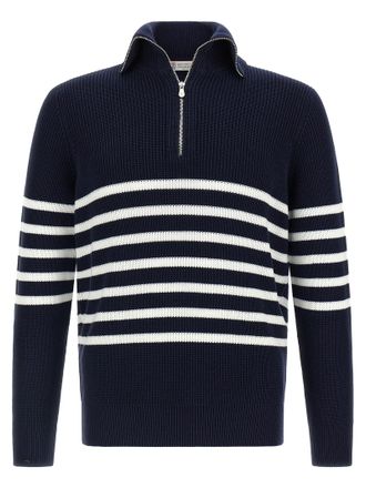 Brunello Cucinelli English Half-Ribbed Sweater Sweaters And Cardigans Blue