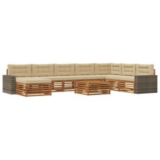 vidaXL Conjunto De Sof&aacute;s De Exterior 9 Uds. Natural Y Beige Vidaxl
