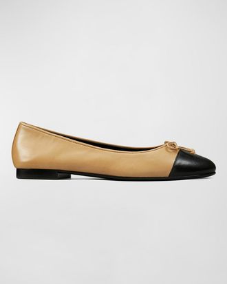 Tory Burch Bicolor Cap-Toe Ballerina Flats