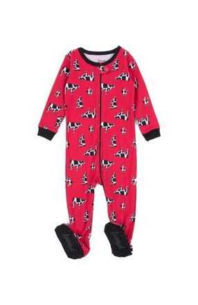 Leveret Footed Printed Cotton Pajamas, Animal, Holiday & Fun Prints in Cow Red at Nordstrom, Size 6-12M