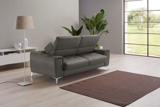 Egoitaliano Schlafsofa »Francine Designsofa, Loungesofa mit Dauerschlaffunktion, Breite 233 cm« mit Bettfunktion, Luxus-Microfaser Lederoptik, smoke, Fussfarbe ch
