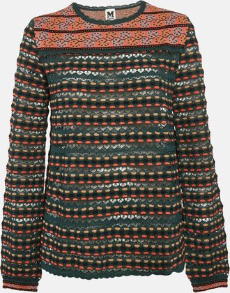 M Missoni Teal Blue Floral Perforated Knit Top