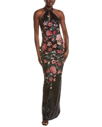 Marchesa Halter Neck Printed Dress