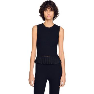Sandro Ruffled ottoman knit sweater in Black at Nordstrom, Size X-Small