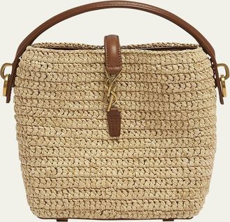 Saint Laurent Le 37 Mini YSL Bucket Bag in Raffia and Leather