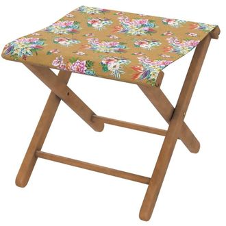 Vent de Boh&egrave;me Taburete plegable de eucalipto con tela outdoor dise&ntilde;o floral tabaco