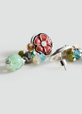 Mango Orecchini fiore perline combinati argento - Donna - Taglia unica - MANGO
