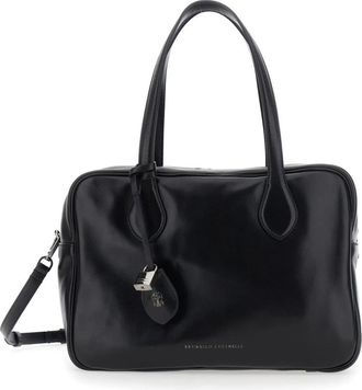 Brunello Cucinelli Rechthoekige Handtas met Afneembare Band - Dames - Handtassen - Zwart - ONE Size - Leer - Tassen