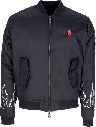 Vision Of Super Vlammen Geborduurde Bomberjack Zwart/Wit - Heren - Bomber jackets - Zwart - S - Polyester - Jassen