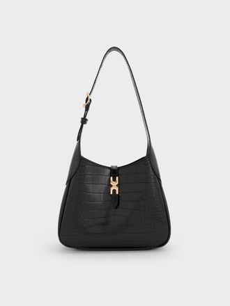 Charles & Keith Mini Adalyn Croc-Effect Hobo Bag