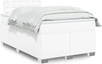 vidaXL Vidaxl - Cama Box Spring Con Colch&oacute;n Cuero Sint&eacute;tico Blanco 120x200 Cm