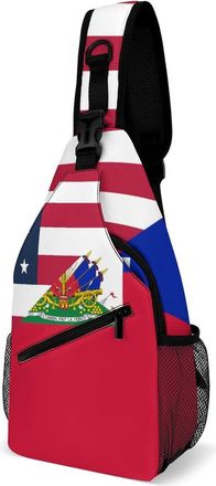 Generic U.S. And Haitian Flag Unisex Shoulder Bags Casual Crossbody Chest Bag Sling Backpack for Hiking Cycling Travel