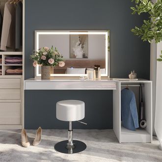 Vicco Tocador Sherry, Blanco, 160.2 Cm Con Espejo Led, Taburete Y M&oacute;dulo Con Barra Para Ropa, Vicco
