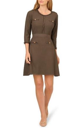 Adrianna Papell Waffle Knit Three-Quarter Sleeve Minidress in Fatigue at Nordstrom Rack, Size Medium