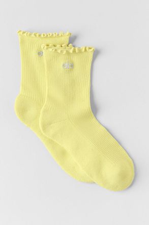 Alo | Womens Lettuce Edge Sockshine in Sun Yellow, Size: Medium/Large
