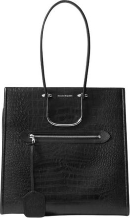 Alexander McQueen Black Tall Story Croc Embossed Leather Bag Size 35