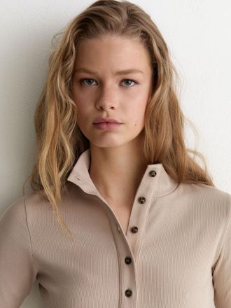 Reiss Neutral Cotton-stretch Funnel-neck Top, XS