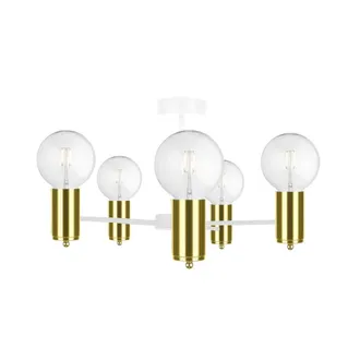 Netlighting Arde Multi Arm Semi Flush Ceiling Light White Gold 60cm 5x E27