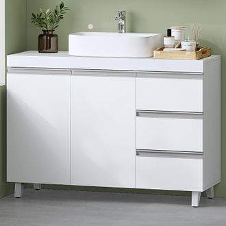 OEM Mobile Sottolavabo Per Bagno, Mobiletto Da Bagno, 3 Cassetti, 2 Ante, Con Piedini, Indipendente, Moderno, Bianco
