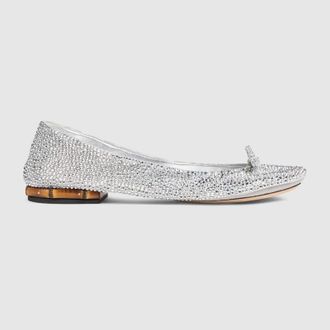 Gucci Womens Crystal Ballerina With Bamboo, Silver, Metal