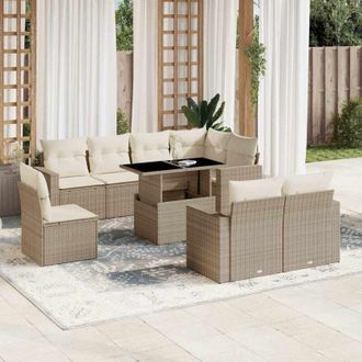 vidaXL Set De Sof&aacute;s De Jard&iacute;n 9 Pzas Con Cojines Rat&aacute;n Sint&eacute;tico Beige Vidaxl