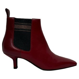 Brunello Cucinelli Brunello Cucinelli Pre-owned Womens Chelsea Kitten-Heeled Ankle Boots in Burgundy Leather - Size EU 38