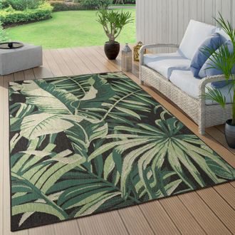 Paco Home Paco Home - Alfombra Salon Jardin Hojas De Palmera Jungla Floral Motivo Boho Chic Verde &Oslash; 160 Cm Redon, Negro 5