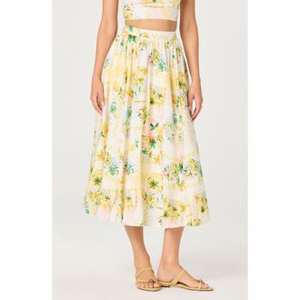 ASTR the Label Kaleigh Print A-Line Midi Skirt in Lemon Paradise at Nordstrom, Size Medium