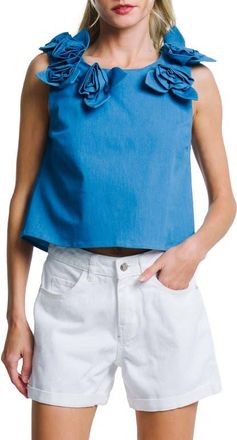 Ciebon Lucia Rosette Detail Denim Shirt in Blue at Nordstrom, Size X-Small