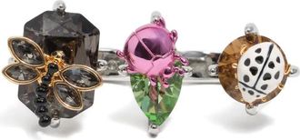 Bimba & Lola insect-embellished ring - women - Brass/glass/Enamel - 54.4 - Silver