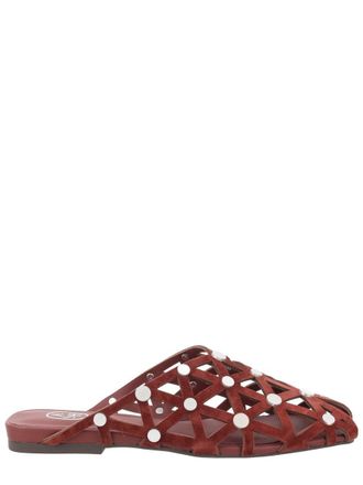 Ash Black Bone 02 Leather Lattice Studded Mules