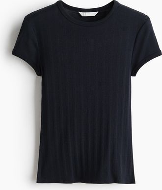 H&M T-Shirt aus Pointellestrick - Marineblau