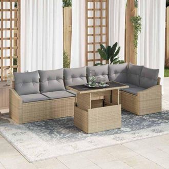 vidaXL Vidaxl - Conjunto De Sof&aacute; De Jard&iacute;n Con Coj&iacute;n 7 Pcs Beige, Gris Claro